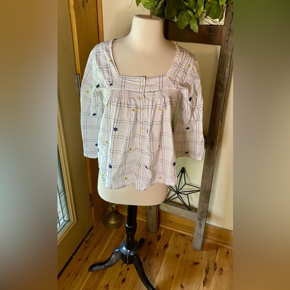 💥Madewell Embroidered Windowpane Square-Neck Button-Down Top💥 - Picture 3 of 15